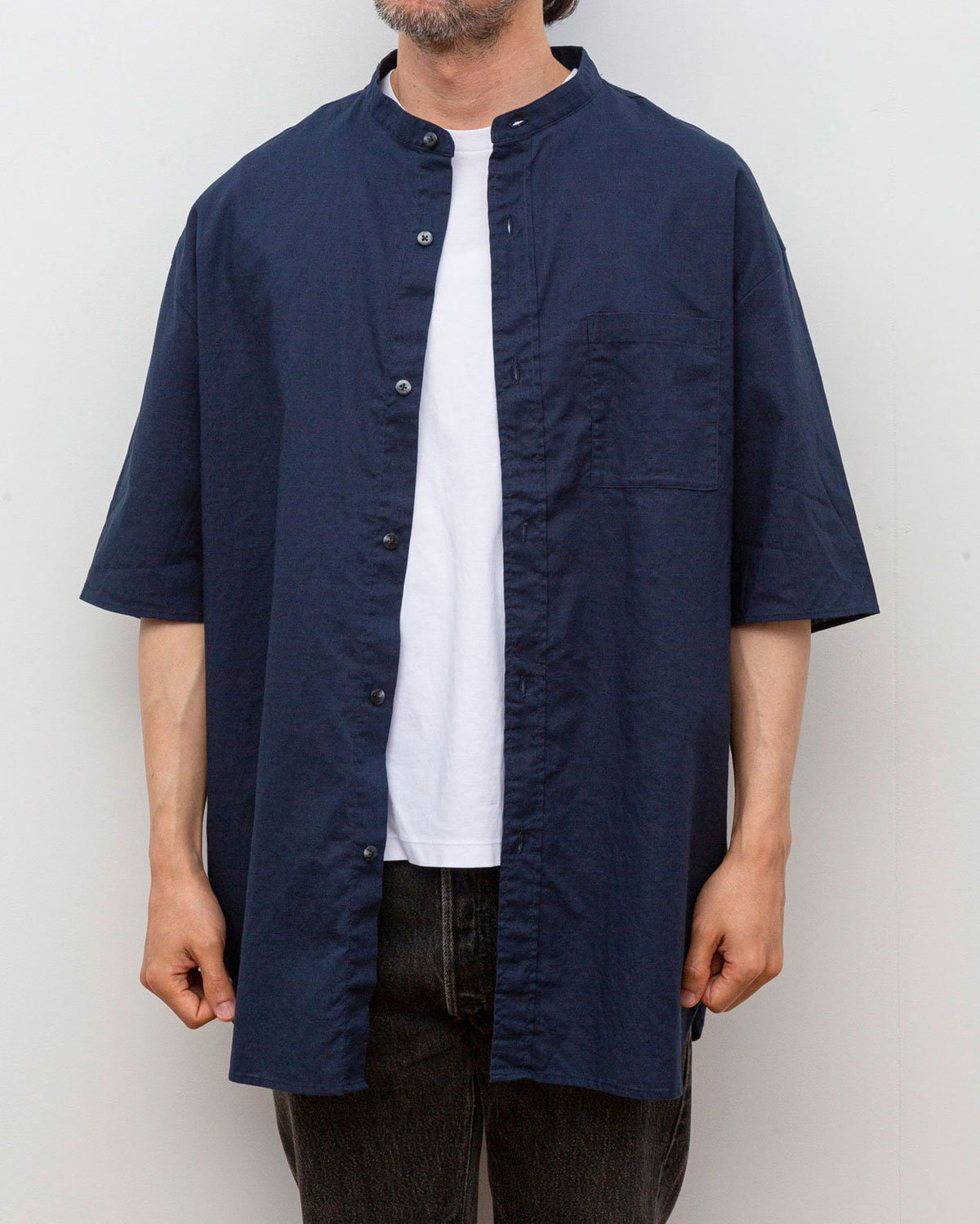 kris van assche archive スタンドカラーシャツ 綿麻スタンドカラーS/Sシャツ – A blends official | ブランド公式